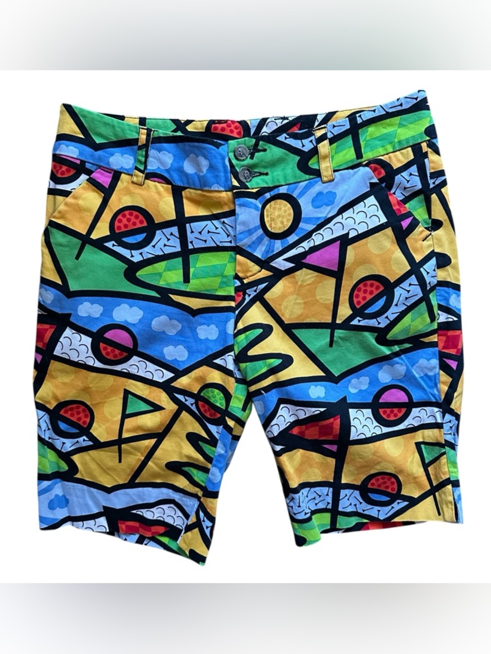 LOUDMOUTH Ladies Golf Trip Multi Activewear Front Zip Bermuda Shorts Size 4